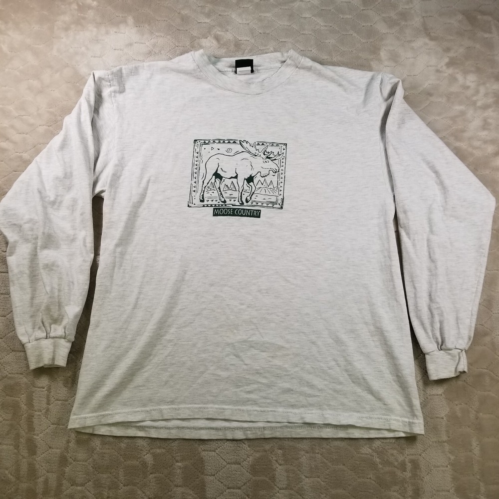 VTG Alps Fine Apparel For Men Moose Country Long Sleeve Shirt Sz Md WORN HOLES